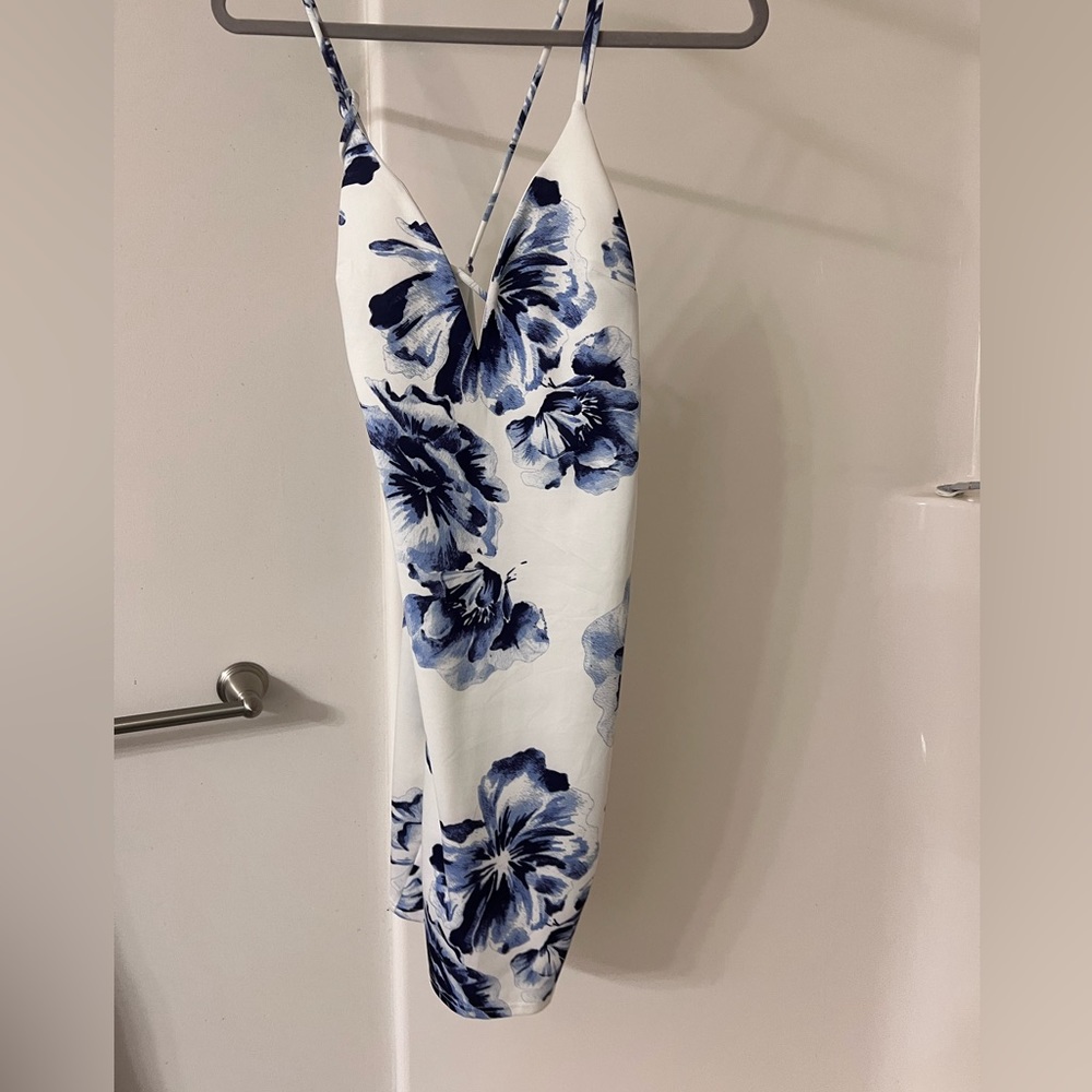White and blue cocktail dress